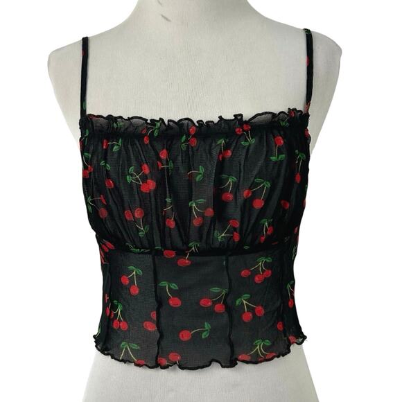 Women’s Sleeveless Mesh Sheer Cami Tank Top Black Grunge Goth Size Small-Medium - Picture 1 of 4